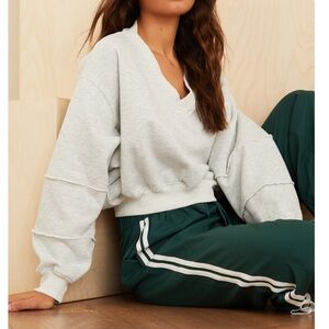 Light Gray As Revival Cropped V-Neck Pullover Sweatshirt